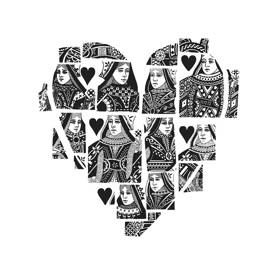 Black And White Drawing - Queen of Hearts #7 by CSA Images
