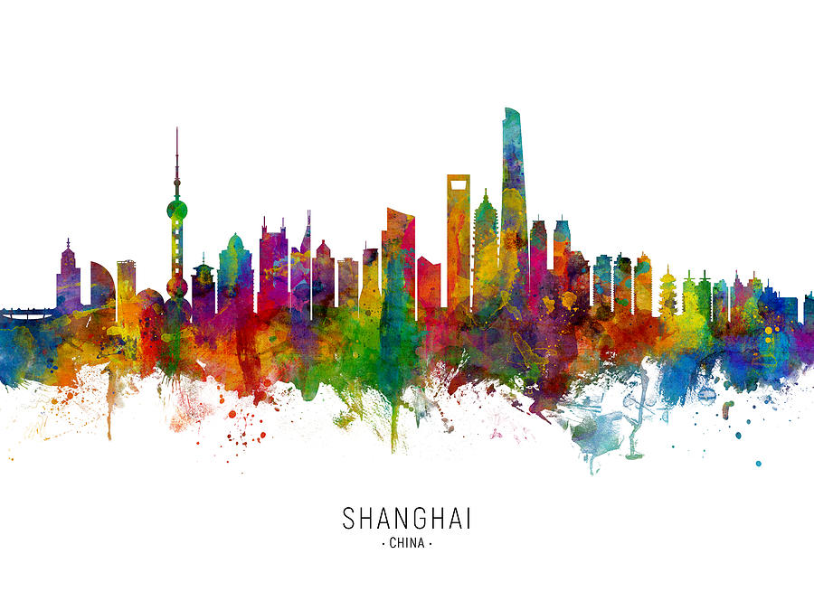 Shanghai China Skyline #7 Digital Art by Michael Tompsett