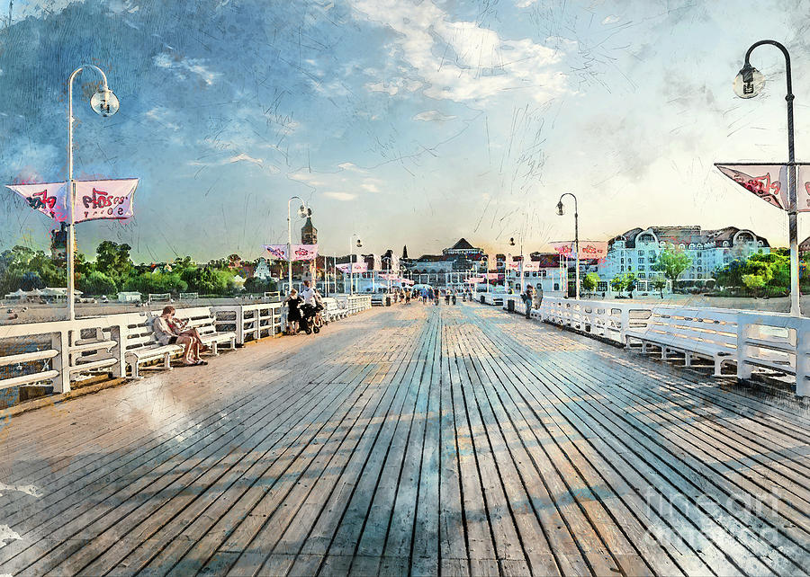 Sopot watercolor city art #7 Digital Art by Justyna Jaszke JBJart