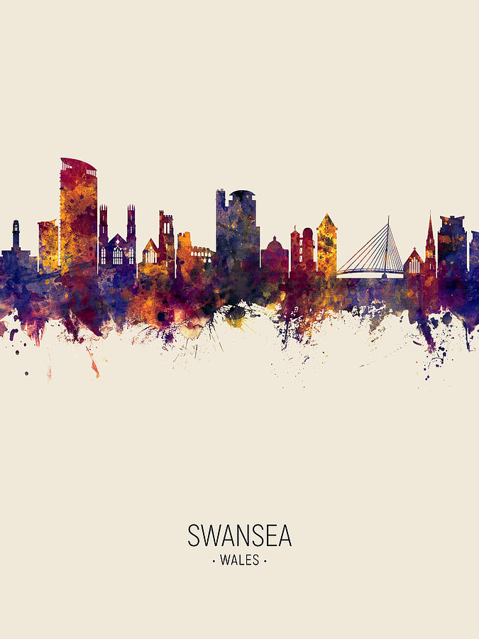 Skyline Digital Art - Swansea Wales Skyline #7 by Michael Tompsett