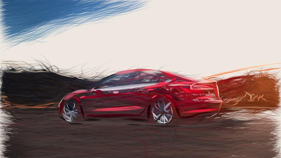 Tesla Model 3 Drawing #8 Digital Art by CarsToon Concept