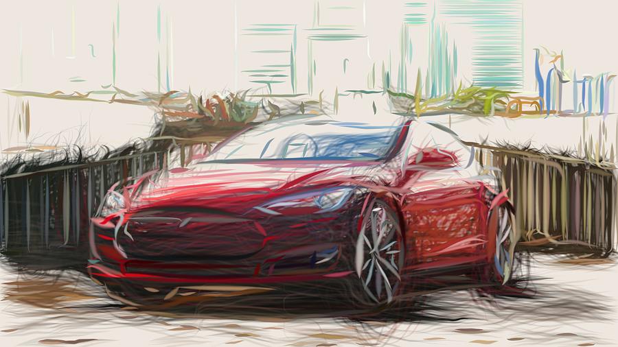 Tesla Model S Drawing #8 Photograph by CarsToon Concept