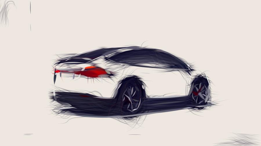 Tesla Model X Drawing #8 Digital Art by CarsToon Concept