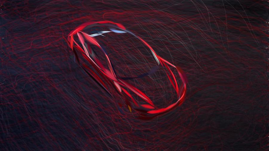 Tesla Roadster Drawing #8 Digital Art by CarsToon Concept
