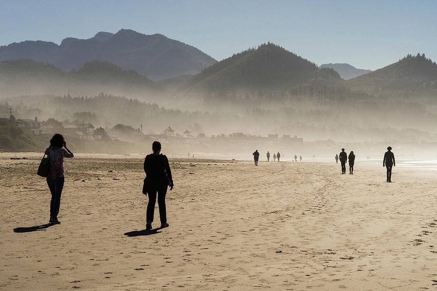 Tourists And Locals Enjoying The Sun At Cannon Beach, Oregon, Uscannon Beach, Oregon, Usa - October Photograph