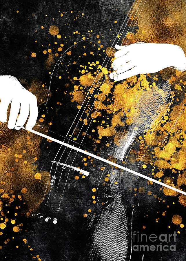 Violin music art gold and black  #7 Digital Art by Justyna Jaszke JBJart
