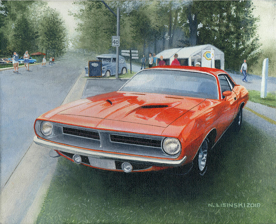 Car Painting - 70 Cuda by Norb Lisinski