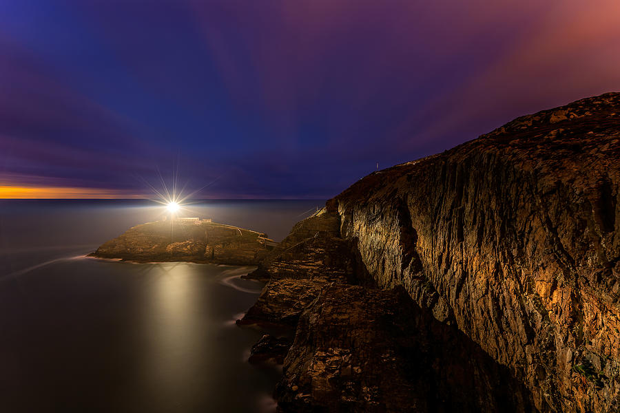Landscape Photograph - 708 Sec Of Nights Lights - South Stack Lighthouse by Peter Krocka