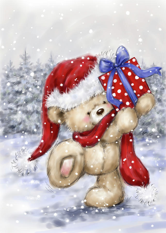 Animal Mixed Media - 72356 Bear On Snow Scene by Makiko