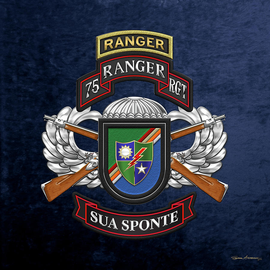 75th Ranger Regiment - Army Rangers Special Edition over Blue Velvet Digital Art by Serge Averbukh