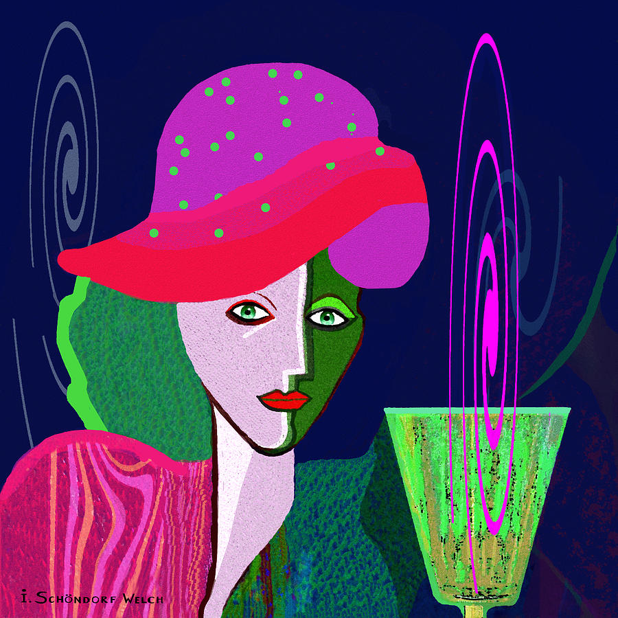  768   Lady with Green Drink   #768 Painting by Irmgard Schoendorf Welch