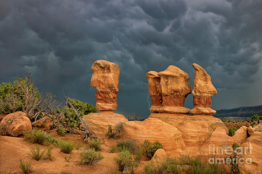 Lightning Over Four Trolls Devils Garden Escalante Grand Staircase Utah Photograph by Dave Welling
