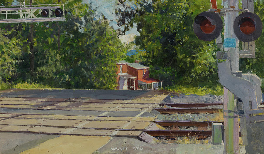 Train Crossing Painting - 7th Street Train Crossing, Fifeville Houses by Edward Thomas