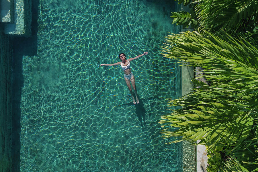 Nature Photograph - Aerial View Of Woman In Pool #8 by Cavan Images / Konstantin Trubavin