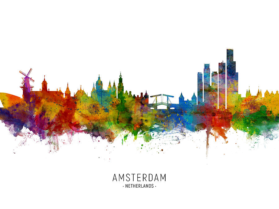 Skyline Digital Art - Amsterdam The Netherlands Skyline #8 by Michael Tompsett