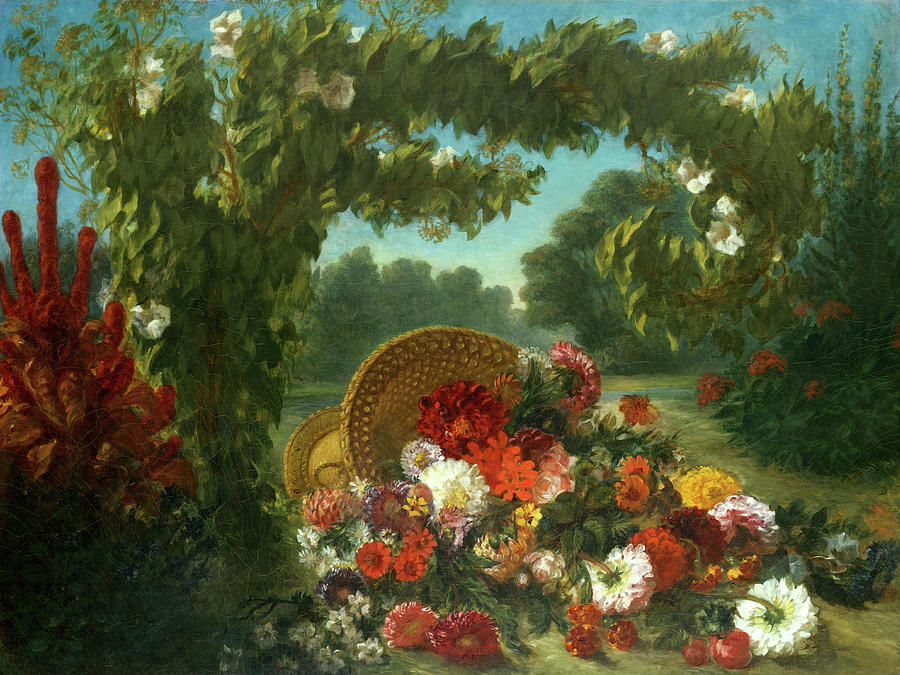 Basket of Flowers. #8 Painting by Eugene Delacroix