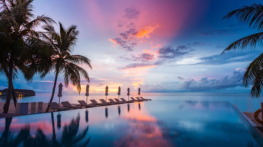 Holiday Photograph - Beautiful Poolside And Sunset Sky #8 by Levente Bodo