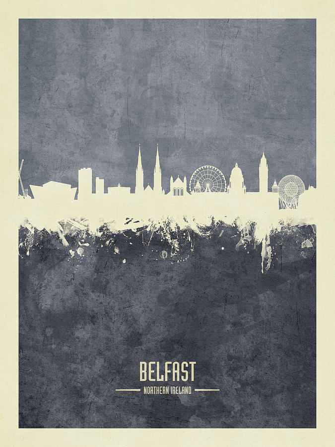 Skyline Digital Art - Belfast Northern Ireland Skyline #8 by Michael Tompsett