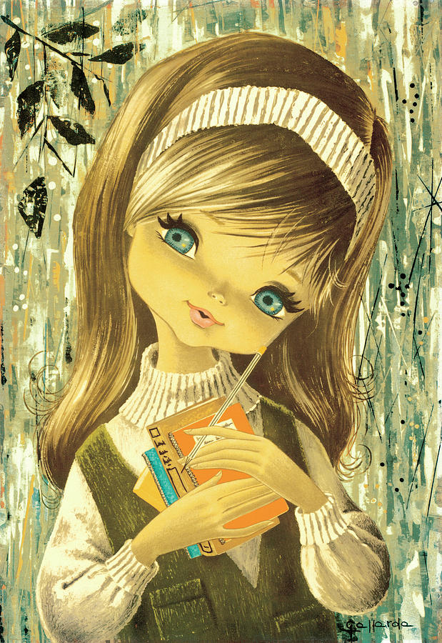 Vintage Drawing - Big-eyed girl #8 by CSA Images