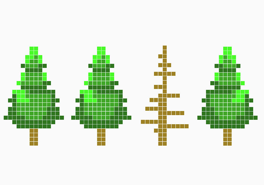 Nature Digital Art - 8-bit Style Trees With One Dead Tree by Malte Mueller