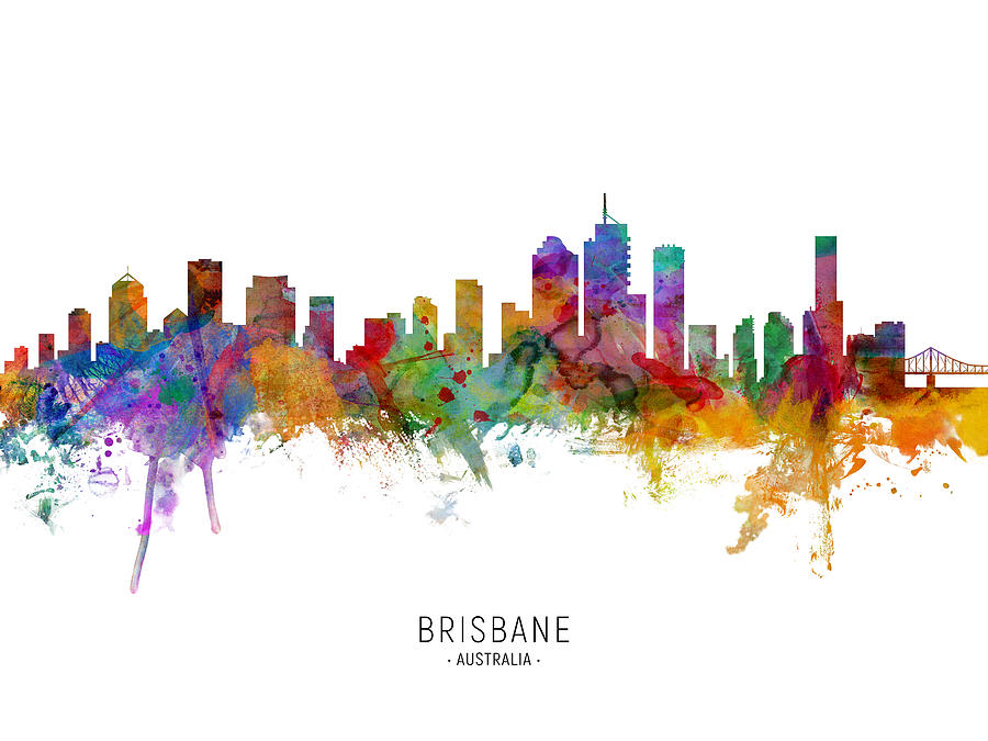 Skyline Digital Art - Brisbane Australia Skyline #8 by Michael Tompsett