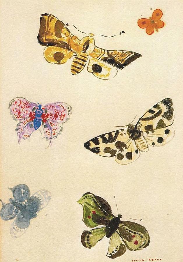 Odilon Redon Painting - Butterflies #8 by Odilon Redon