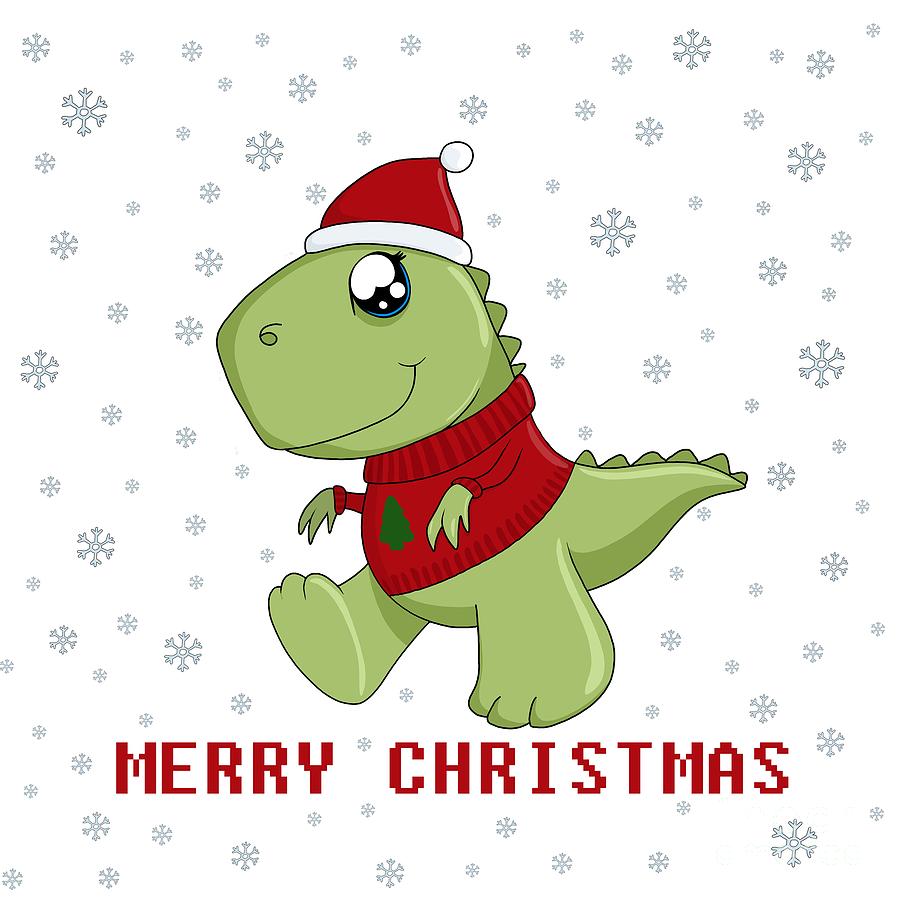 Cute Kawaii T-Rex - Chrismtas Digital Art by Valentina Hramov - Pixels