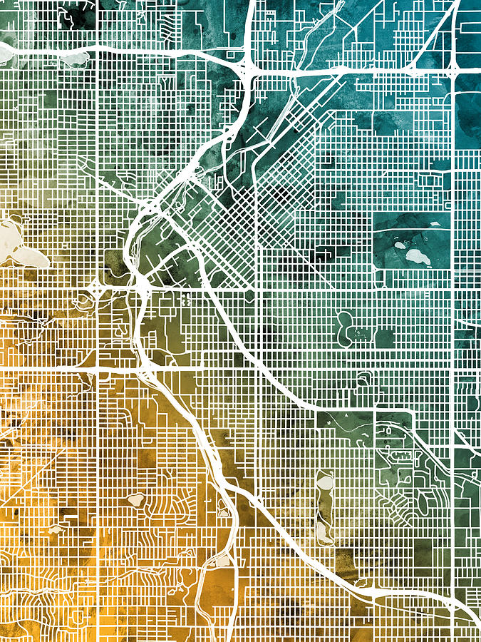 Denver Colorado Street Map #8 Digital Art by Michael Tompsett