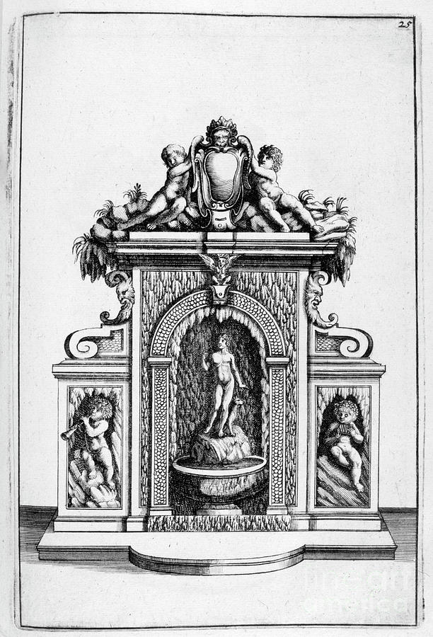 Fountain Design, 1664. Artist Georg #8 Drawing by Print Collector