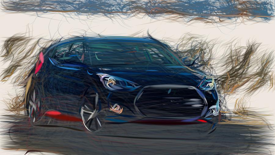 Hyundai Veloster Draw #9 Digital Art by CarsToon Concept