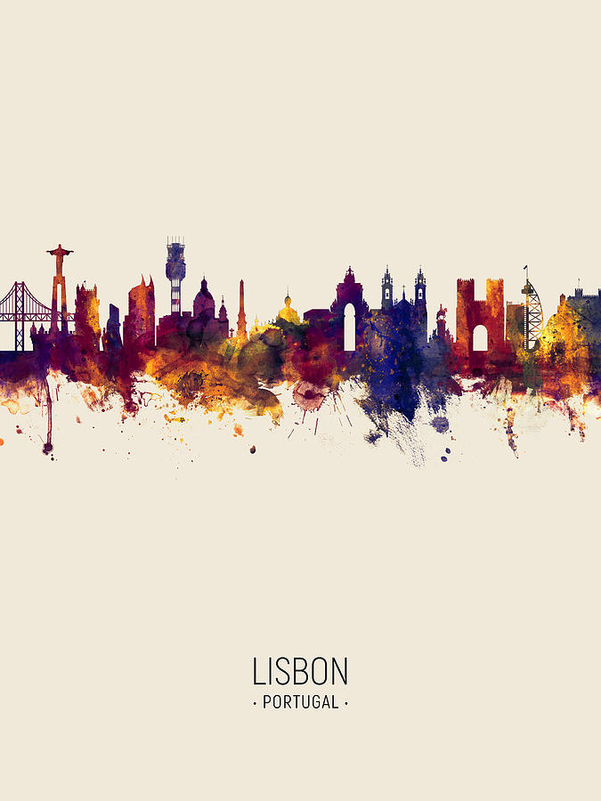 Lisbon Portugal Skyline #8 Digital Art by Michael Tompsett