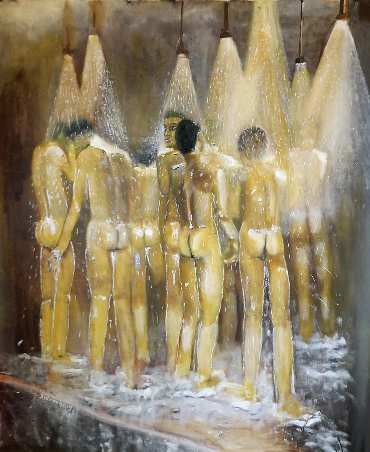 8 Men in a Shower Painting by Sylvan Rogers