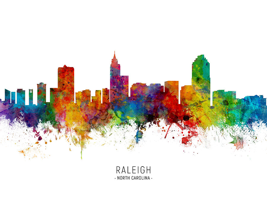 Raleigh Digital Art - Raleigh North Carolina Skyline #8 by Michael Tompsett