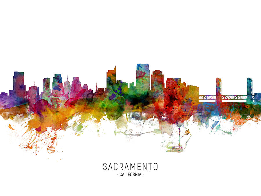 Sacramento Digital Art - Sacramento California Skyline #8 by Michael Tompsett