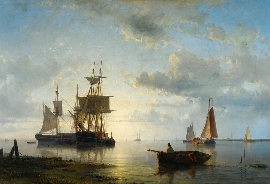 Sailing Ships at Dusk #8 Painting by Abraham Hulk