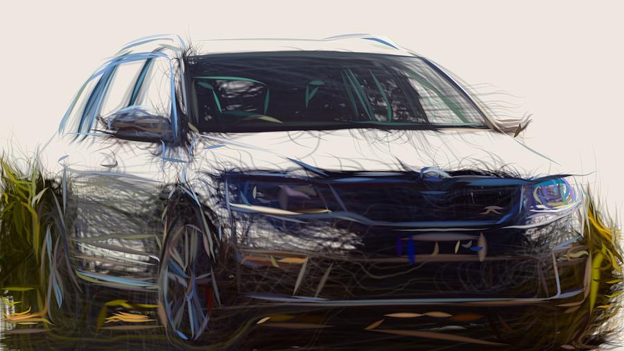 Skoda Octavia RS Drawing #9 Digital Art by CarsToon Concept