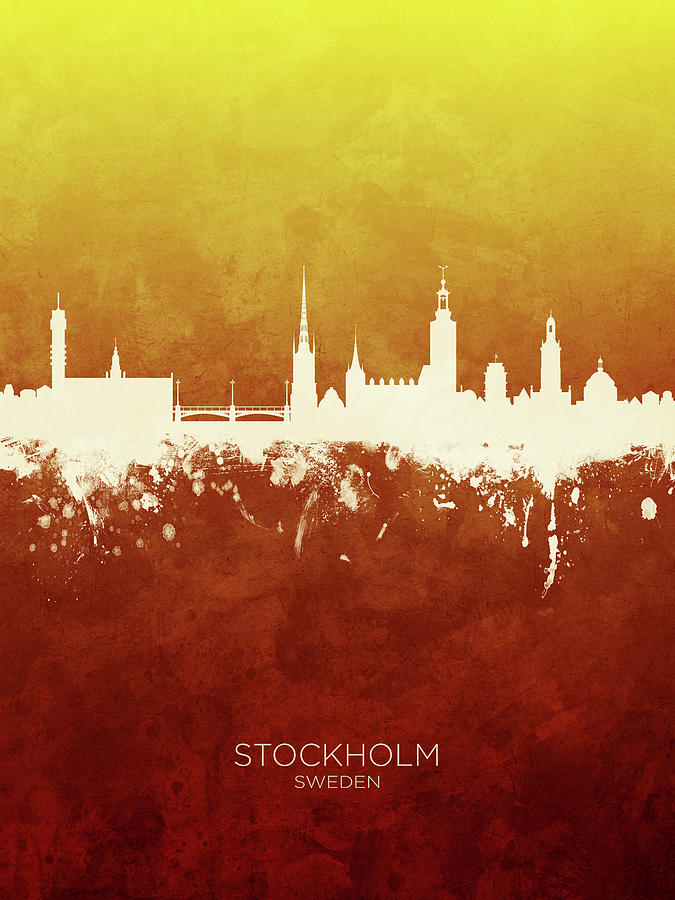 Skyline Digital Art - Stockholm Sweden Skyline #8 by Michael Tompsett