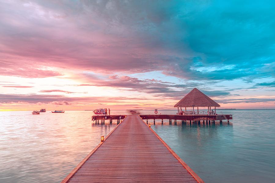 Summer Photograph - Sunset On Maldives Island, Luxury Water #8 by Levente Bodo