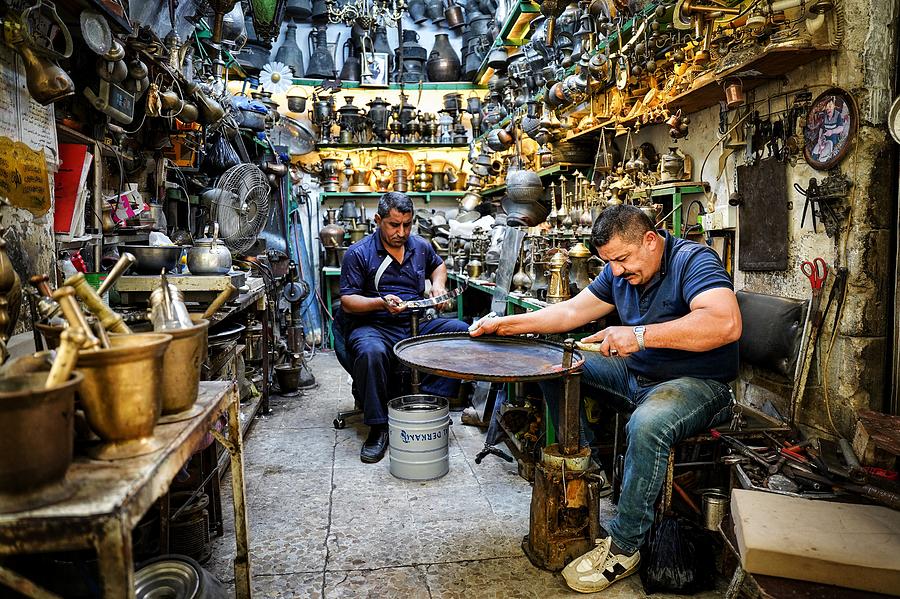 Men Photograph - The Traditional Coppersmith Profession In The City Of Mosul #8 by Bashar Alsofey