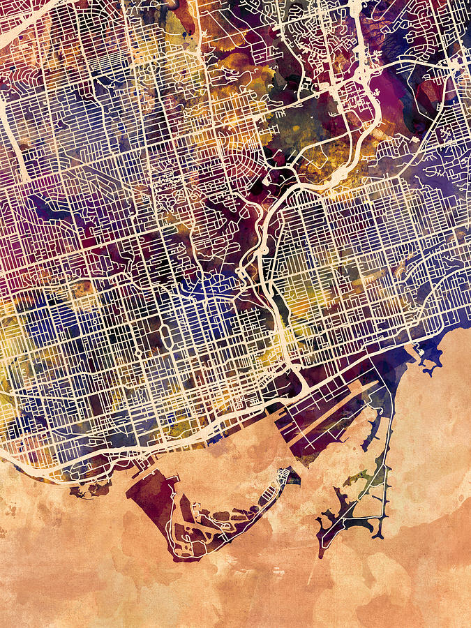 Toronto Street Map #8 Digital Art by Michael Tompsett