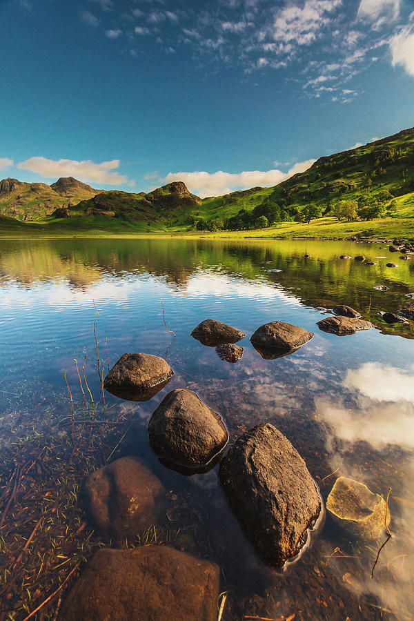 United Kingdom, England, Cumbria, Great Britain, Lake District, British Isles, Blea Tarn, Blea Tarn With The Lake District Peaks In The Background On A Sunny Summer Afternoon #8 Digital Art by Maurizio Rellini