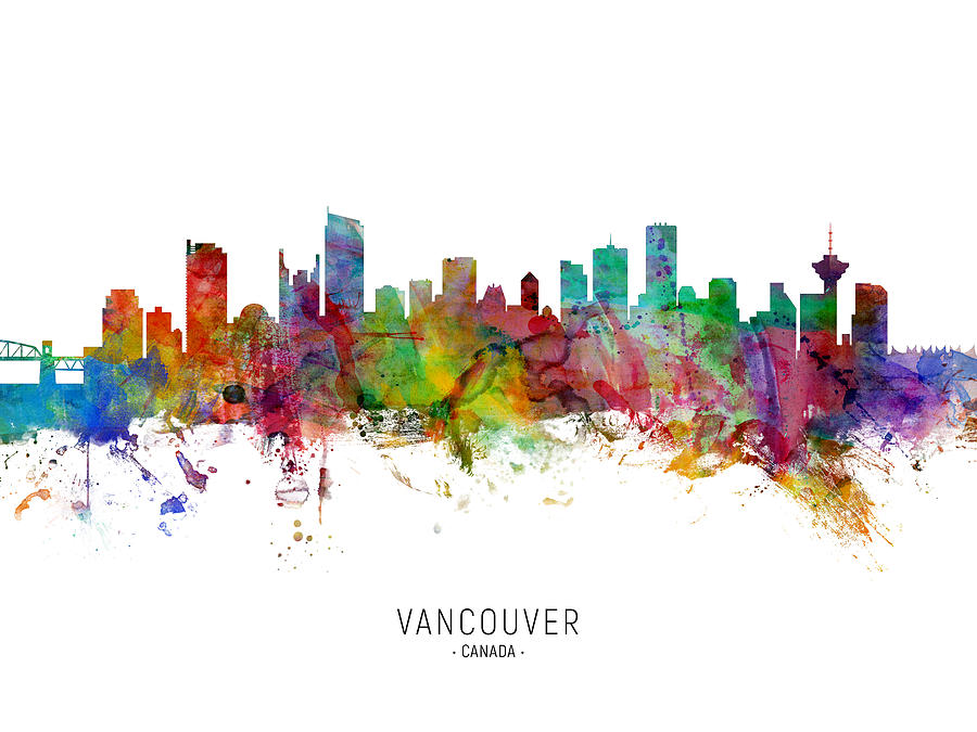 Skyline Digital Art - Vancouver Canada Skyline #8 by Michael Tompsett