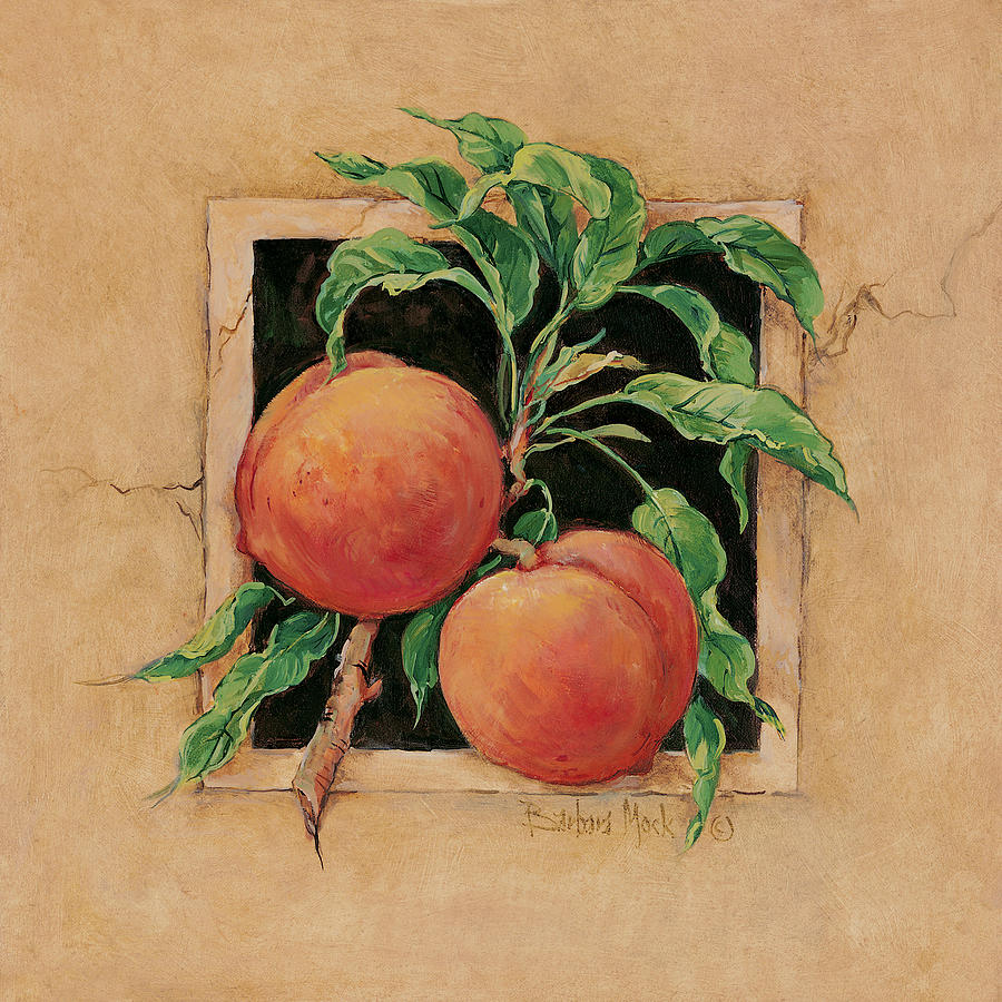 Still Life Painting - 8070 Peach Square by Barbara Mock