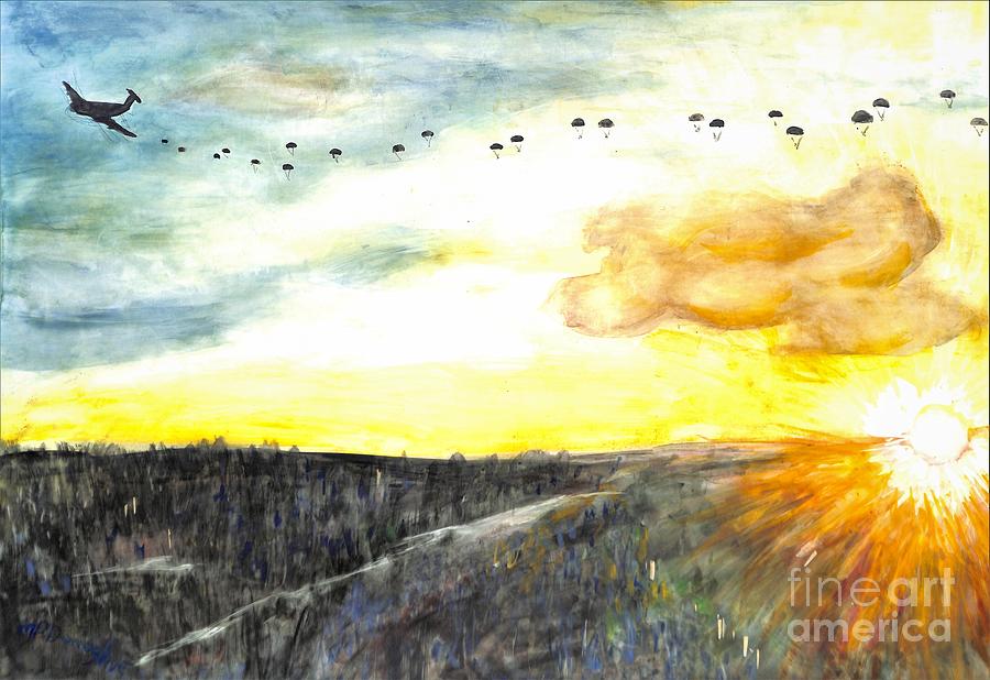 Paratroopers on Airborne Exercise Painting by Patty Donoghue