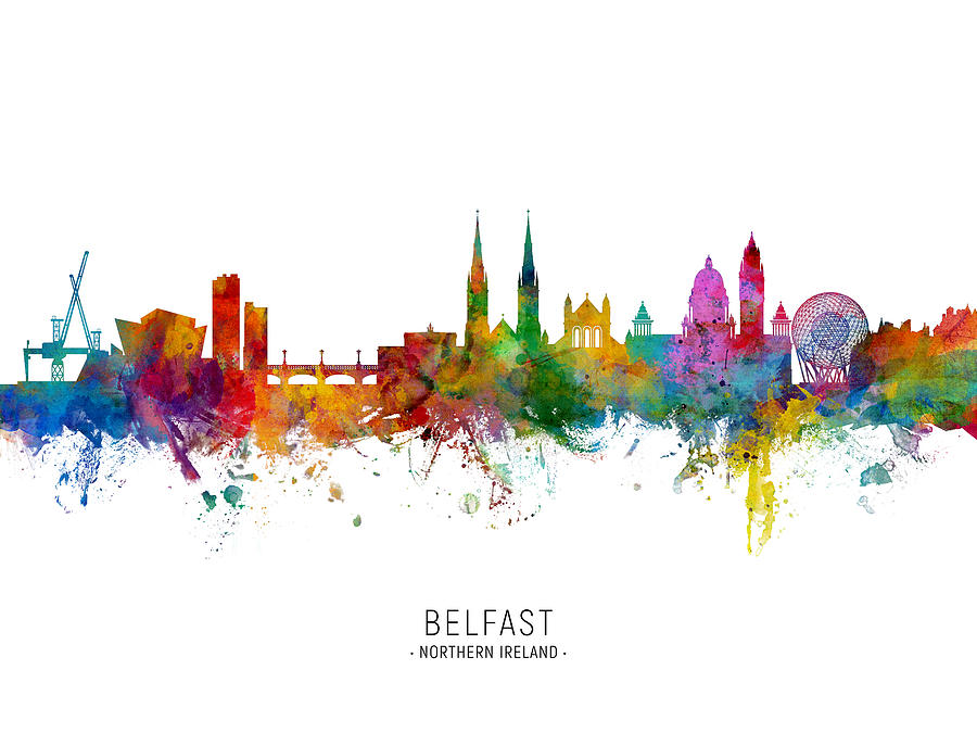 Skyline Digital Art - Belfast Northern Ireland Skyline #9 by Michael Tompsett