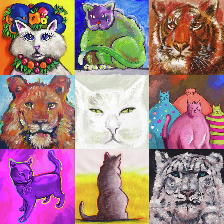 Cat Digital Art - 9-cats by Howie Green
