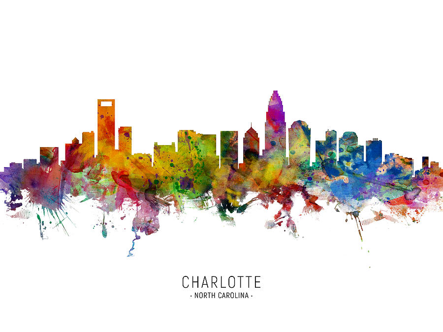 Charlotte Digital Art - Charlotte North Carolina Skyline #9 by Michael Tompsett