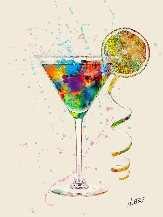 Martini Digital Art - Cocktail Drinks Glass Watercolor #9 by Michael Tompsett