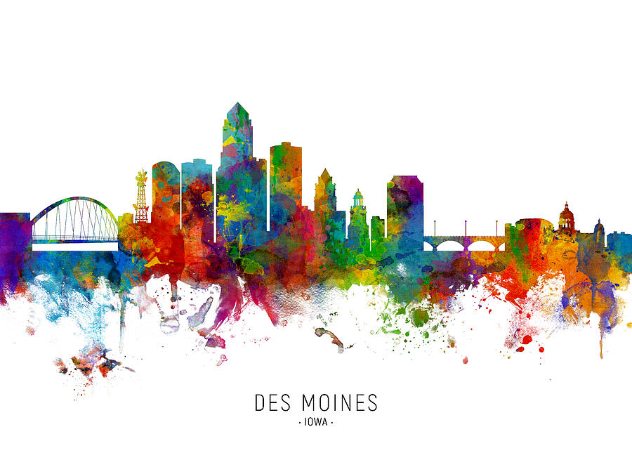 Des Moines Iowa Skyline #9 Digital Art by Michael Tompsett