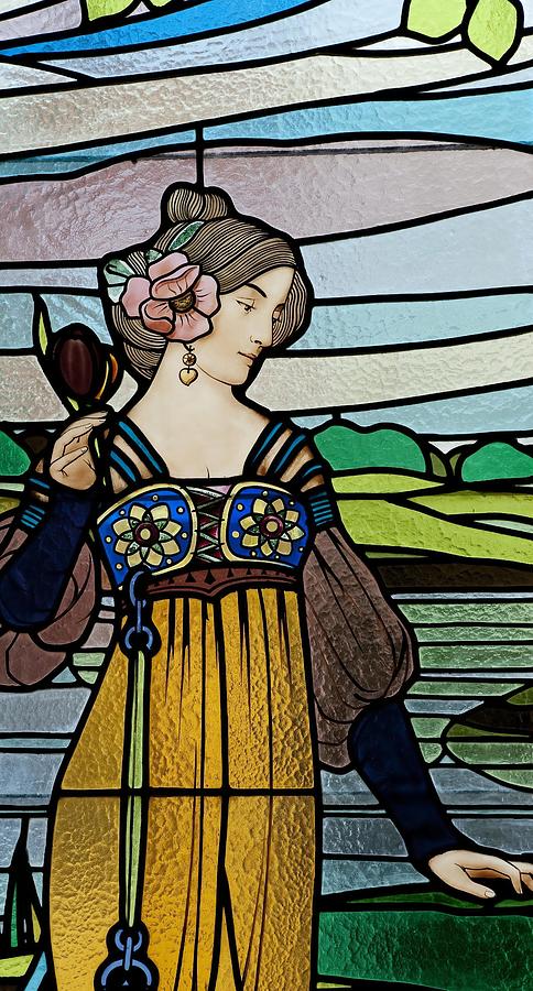 Domenech House, detail of the triptych Ladies Cerdanyola. attributed to Ludwig von Dietrich Bearn. #9 Glass Art by Album